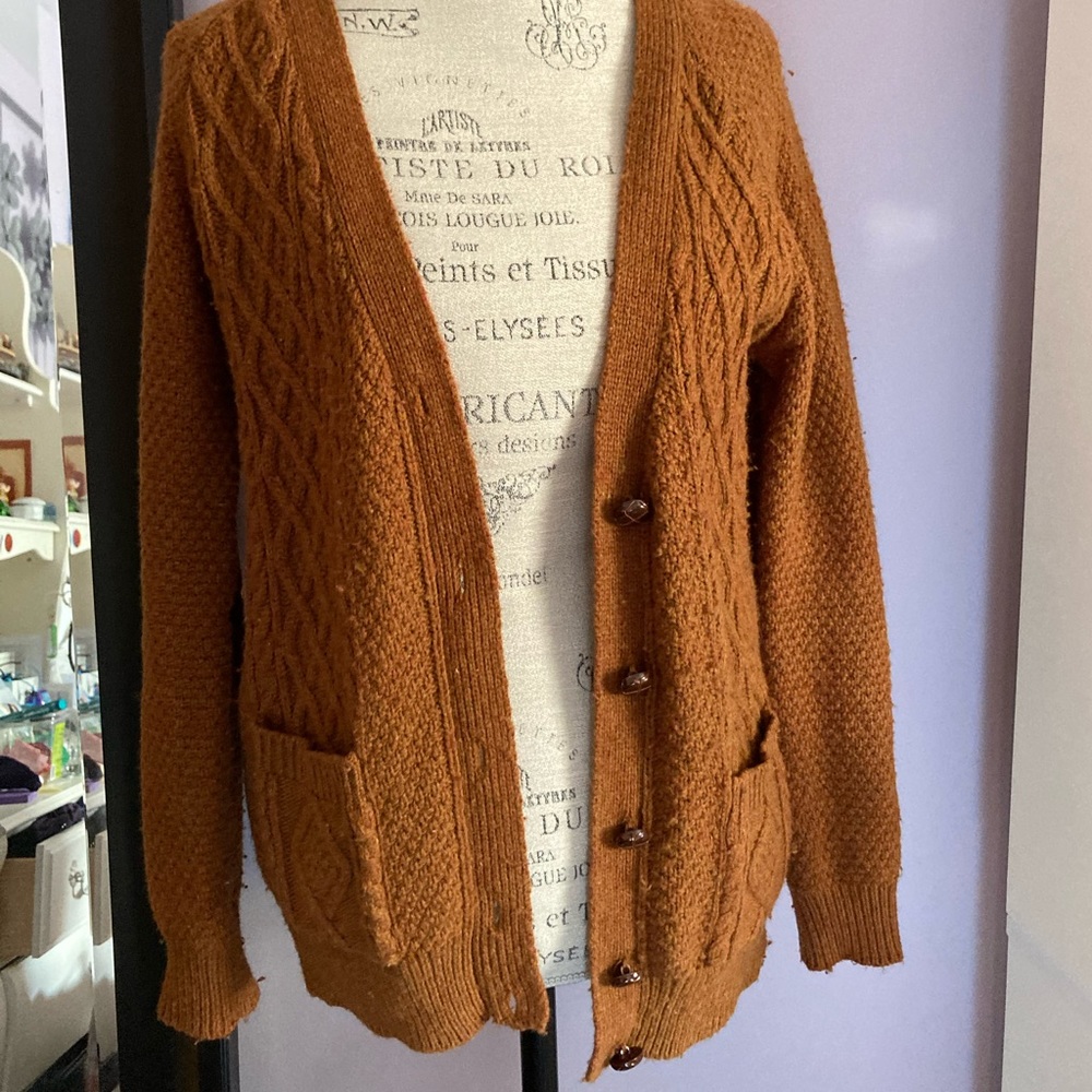 Women's Brown Cable Knit Cardigan Sweater